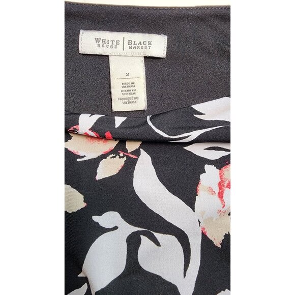 White House Black Market Floral Print Black & Pink 3/4 Sleeve Dress With Waist T - Picture 6 of 9